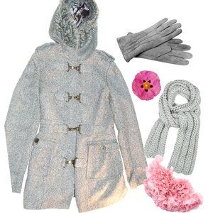 Women's Grey Coat with Faux Fur Lined Hood Oxford